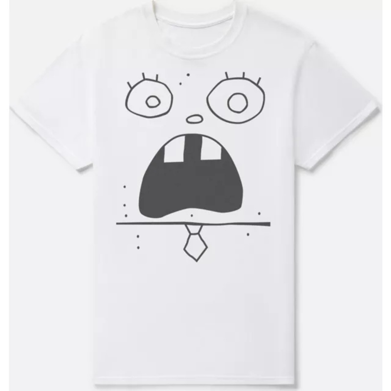 DoodleBob Face T Shirt - SpongeBob SquarePants WHITE ADULT SMALL