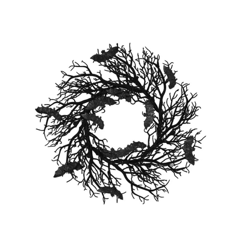 Gothic Black Bat Wreath BLACK