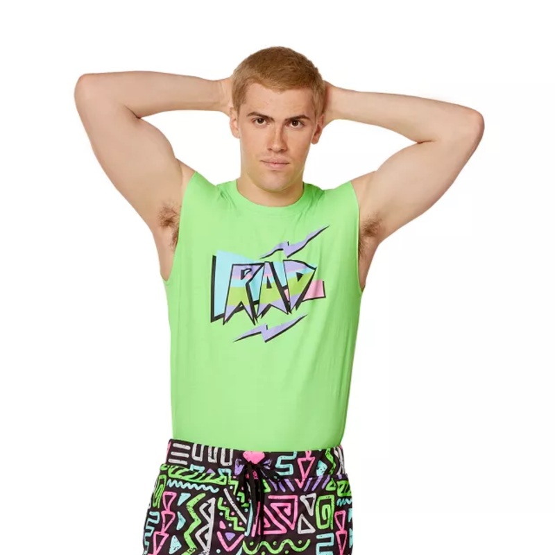 Rad 80s Style Sleeveless T Shirt NEON GREEN ADULT SMALL