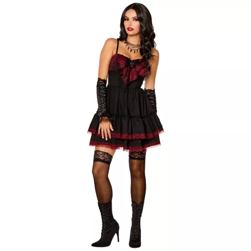 Adult Black and Red Vampire Spider Mini Dress BURGUNDY ADULT SMALL