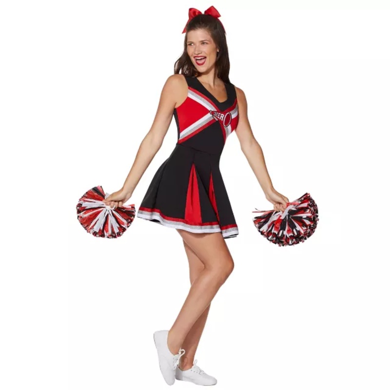 Adult Cheerleader Costume RED/WHITE/BLACK ADULT EX SMALL