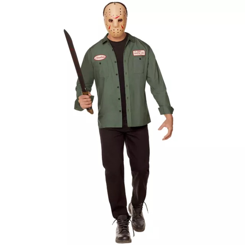Adult Jason Voorhees Work Shirt - Friday the 13th GREEN ADULT SMALL