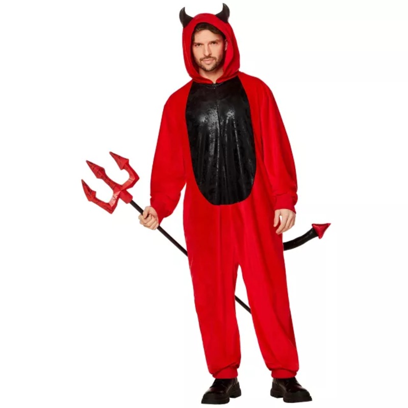 Adult Red and Black Devil Jumpsuit BLACK AND RED SMALL/MEDIUM