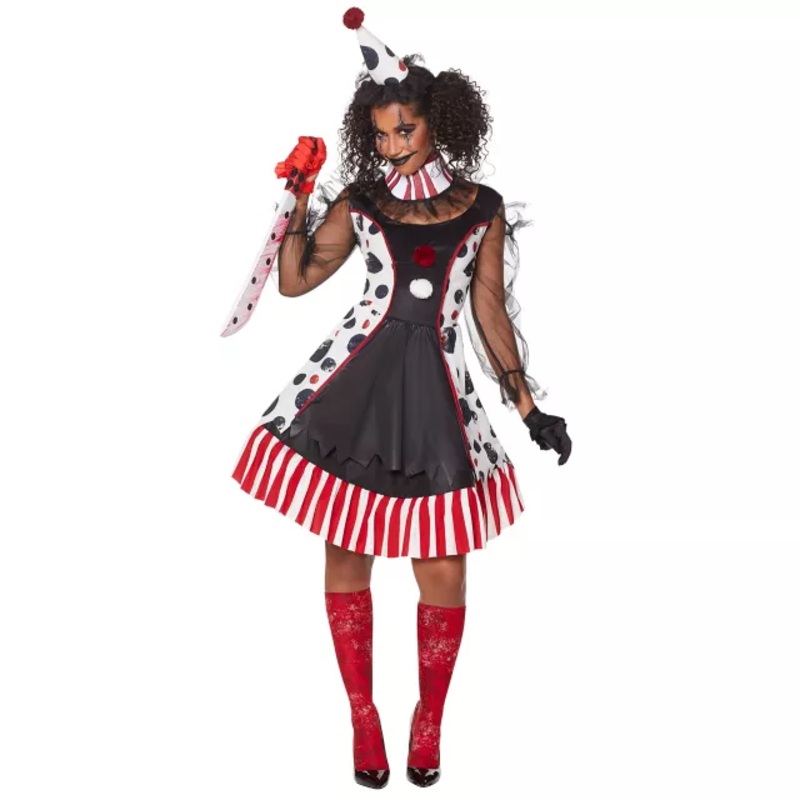 Adult Twisted Clown Costume RED/WHITE/BLACK ADULT EX SMALL