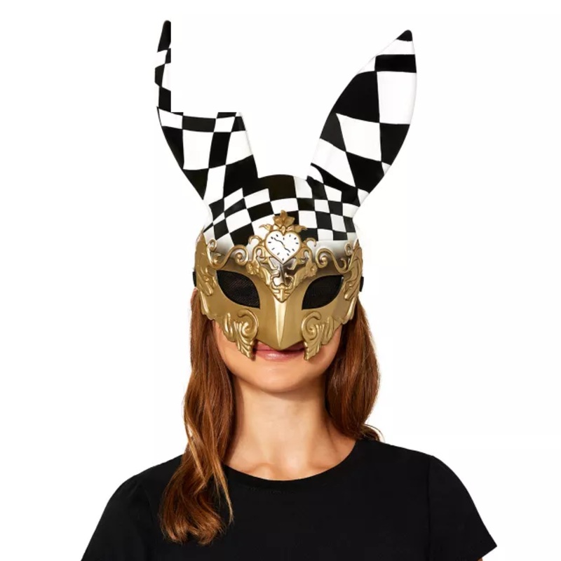 Checkered Bunny Half Mask BLACK AND WHITE ONE SIZE FITS MOST