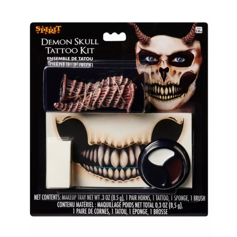 Demon Skull Tattoo and Horns Kit BROWN