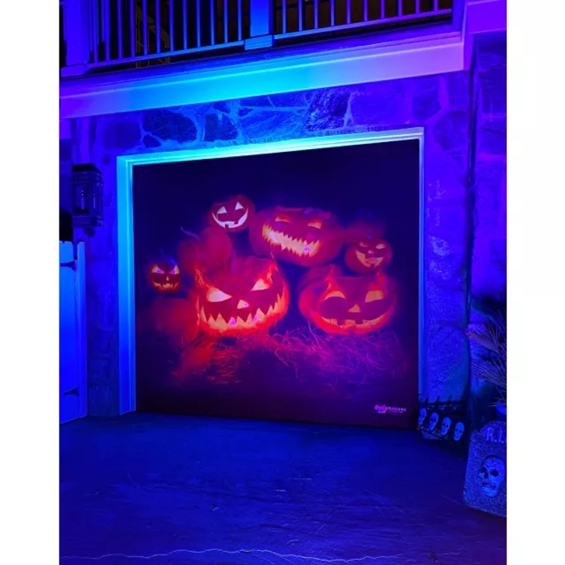 Evil Pumpkins Garage Single Door Cover BLACK AND ORANGE