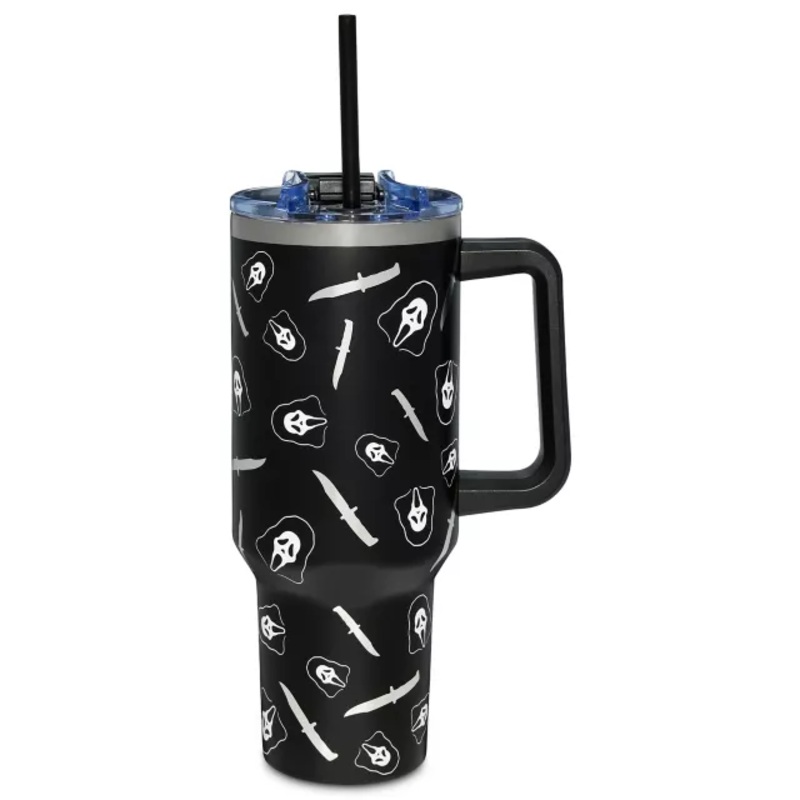 Ghost Face Metallic Knife Print Travel Tumbler with Straw - 40 oz. BLACK AND WHITE 40 OUNCE