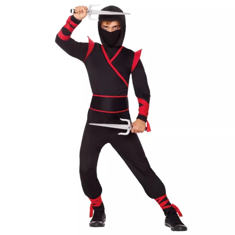 Kids Dark Ninja Costume BLACK AND RED CHILD SMALL