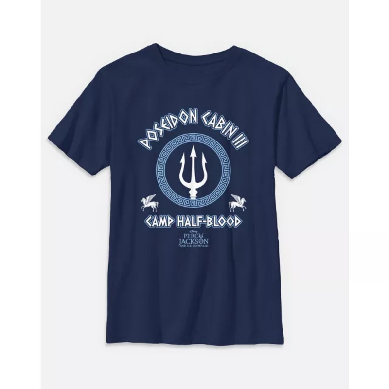 Kids Percy Jackson Camp Half-Blood Poseidon Cabin III Navy T Shirt NAVY YOUTH MEDIUM
