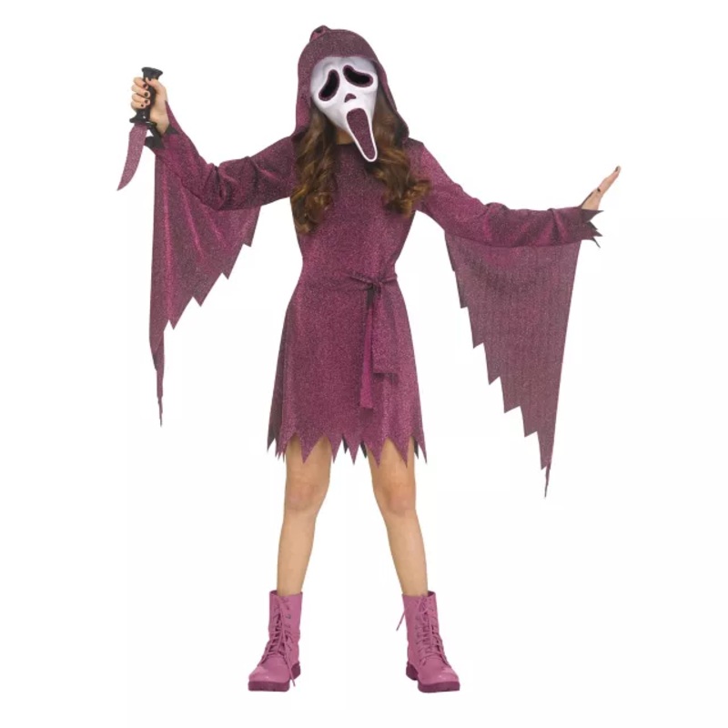 Kids Pink Ghost Face Bling Dress Costume PURPLE CHILD SMALL