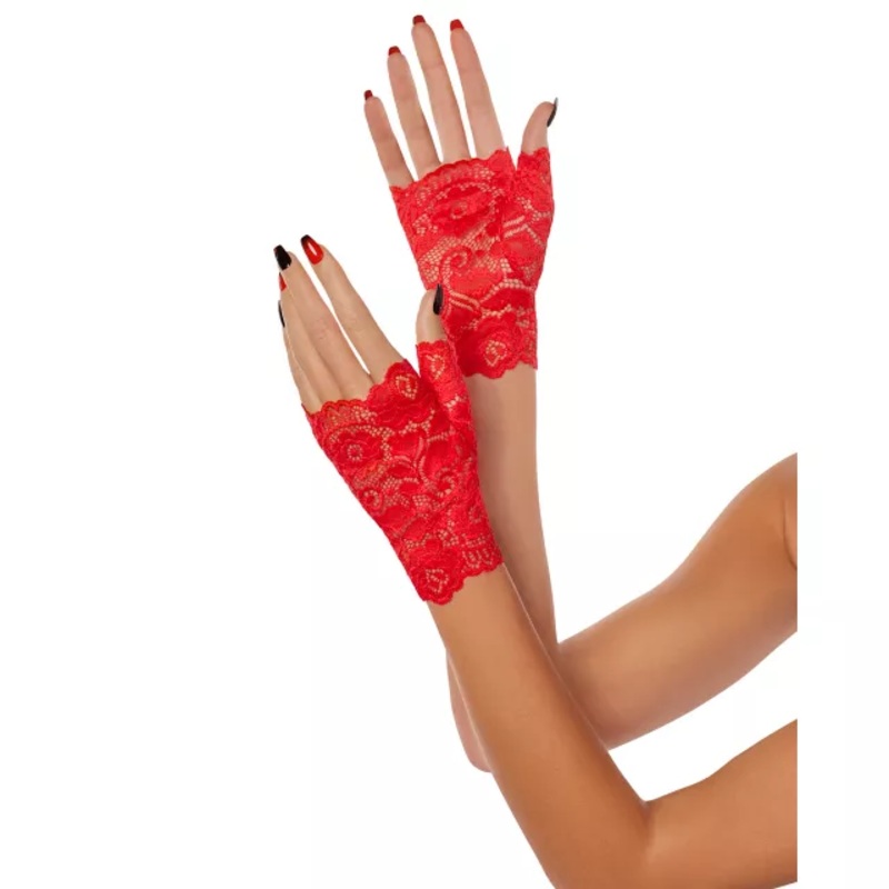 Short Red Lace Gloves RED ONE SIZE FITS MOST