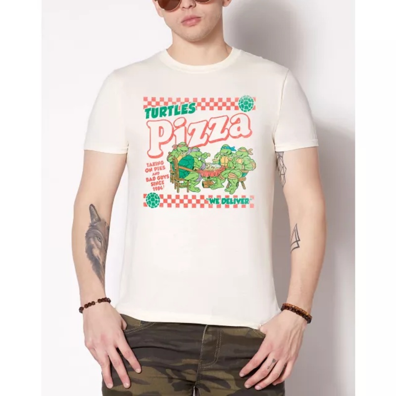 TMNT Pizza T Shirt - Teenage Mutant Ninja Turtles NATURAL ADULT SMALL