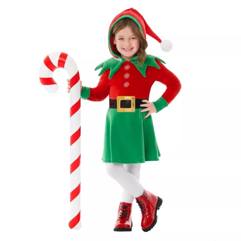 Toddler Elf Hooded Dress Costume RED GREEN 2T