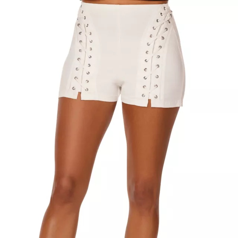 White Lace Up Shorts WHITE ADULT SMALL