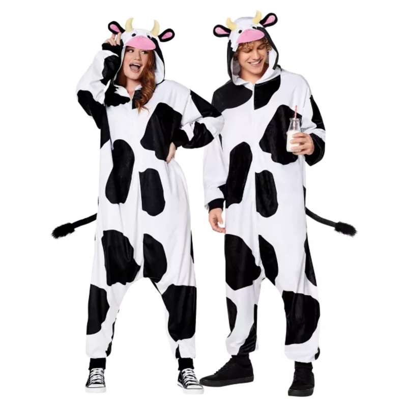 Adult Cow Jumpsuit BLACK AND WHITE ONE SIZE FITS MOST
