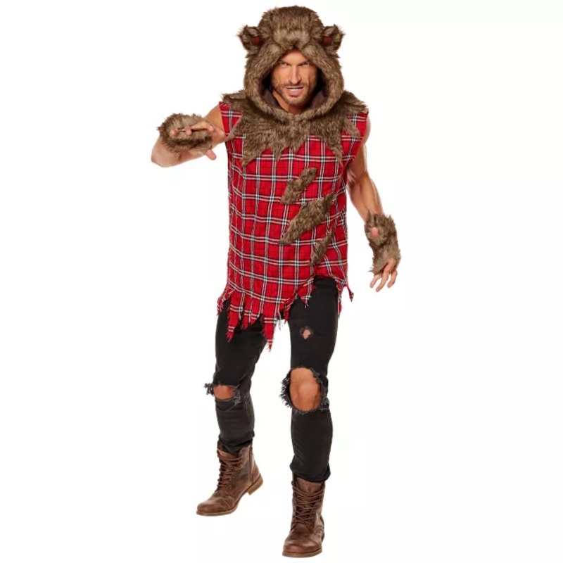 Adult Hooded Wolf Costume RED/GREY ADULT EX SMALL