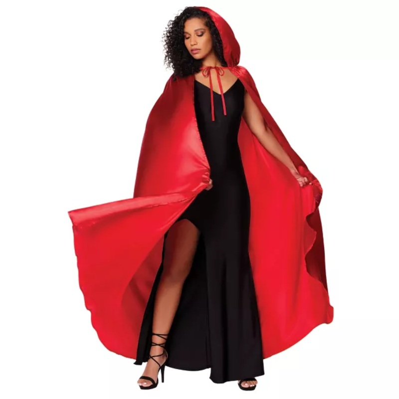 Adult Red Satin Hooded Cape RED ONE SIZE FITS MOST