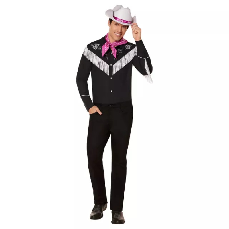 Adult Western Ken Costume - Barbie the Movie BLACK AND PINK ADULT SMALL