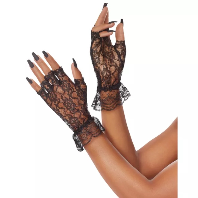 Black Lace Ruffle Gloves BLACK ONE SIZE FITS MOST