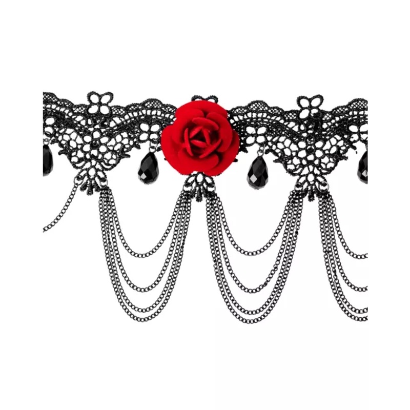 Day of the Dead Rose Lace Choker Necklace BLACK AND RED ONE SIZE FITS MOST