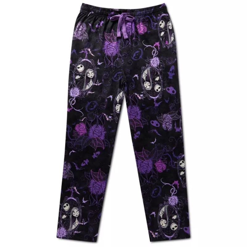 Floral Jack Skellington and Sally Lounge Pants - The Nightmare Before Christmas BLACK AND PURPLE ADULT SMALL