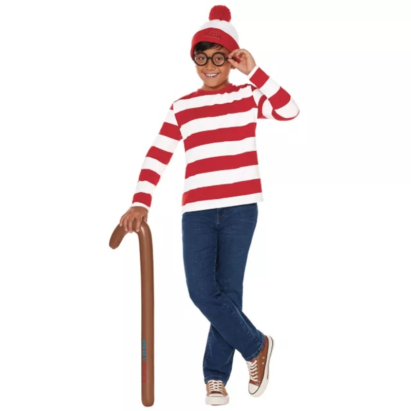 Kids Where's Waldo Costume Kit RED AND WHITE CHILD SMALL
