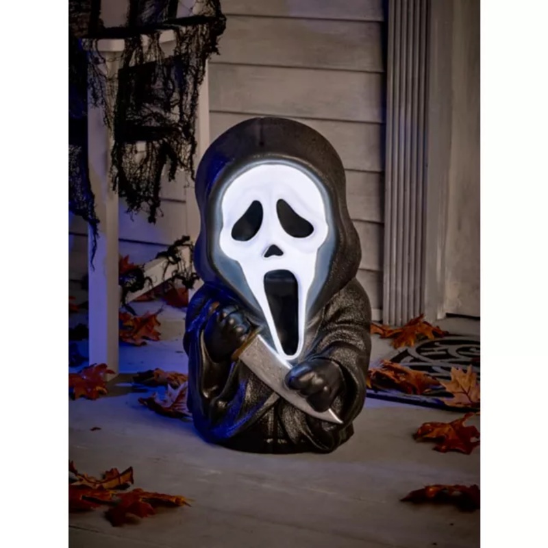 Light-Up Ghost Face Porch Buddy BLACK AND WHITE