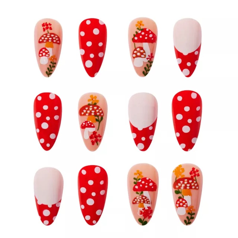 Mushroom Press-On Nails RED AND WHITE ONE SIZE FITS MOST