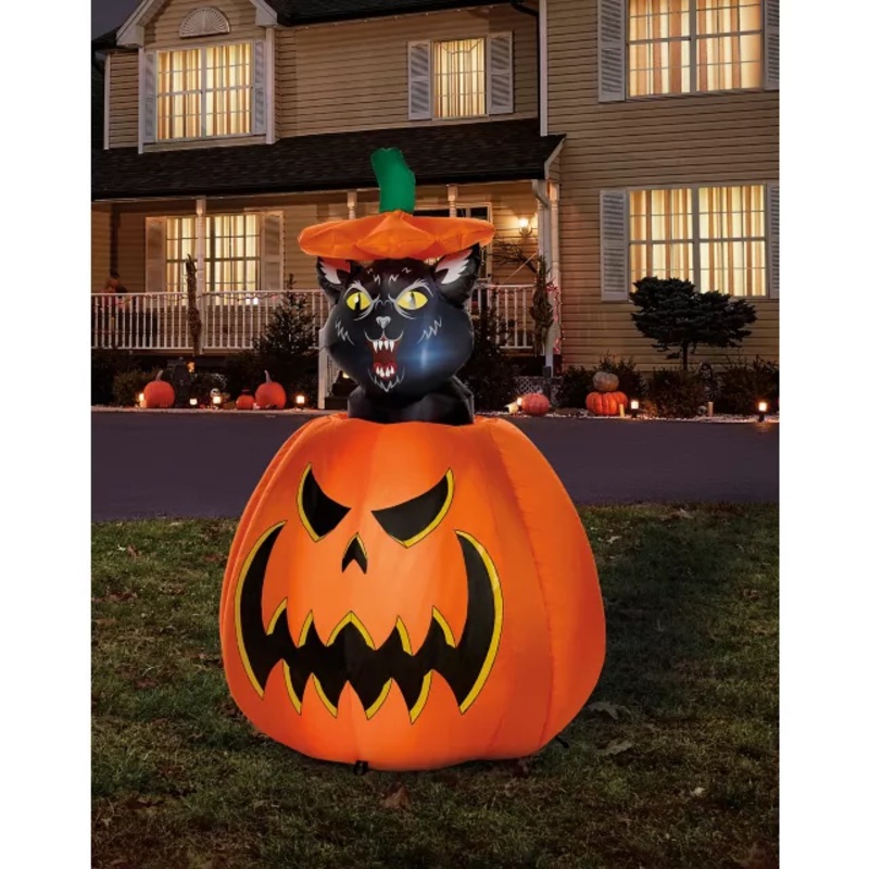 3 Ft 7 In Light-Up Animated Rising Pumpkin Cat Inflatable Decoration MULTI-COLOR
