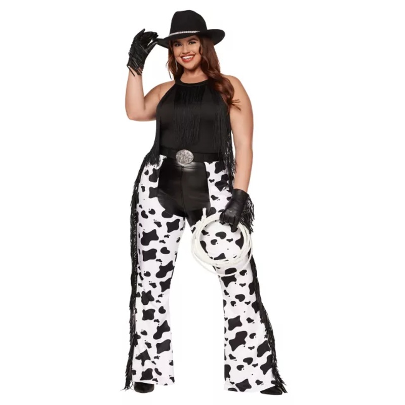 Adult Cow Print Plus Size Chaps BLACK AND WHITE 1X