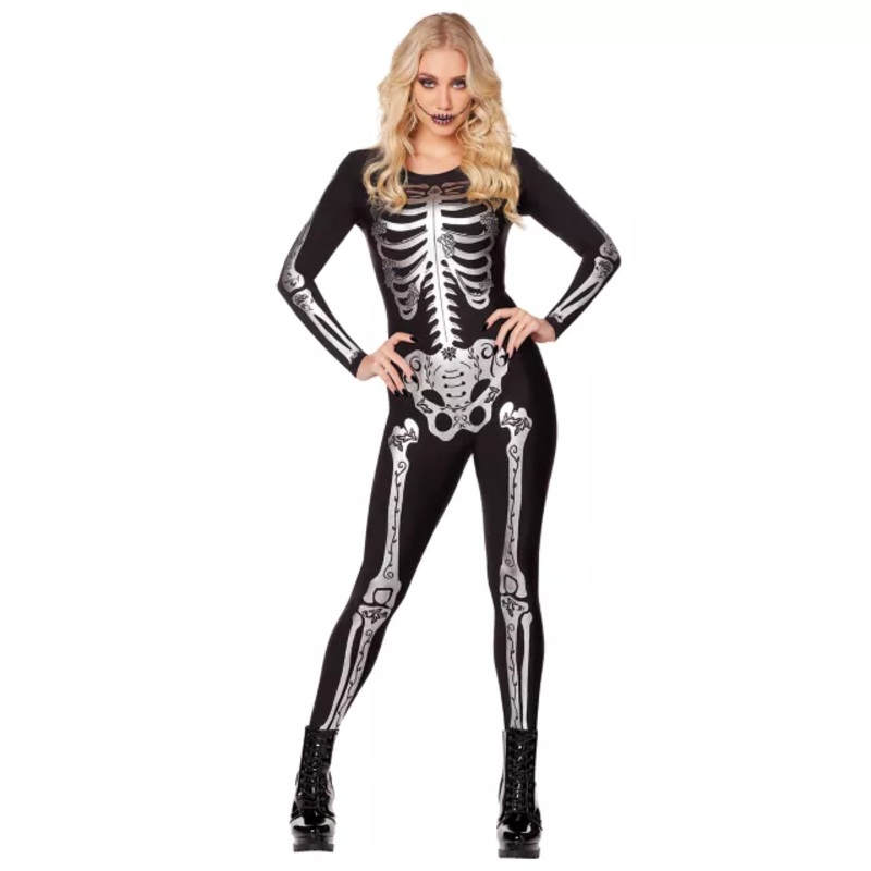 Adult Skeleton Catsuit BLACK AND WHITE ADULT EX SMALL