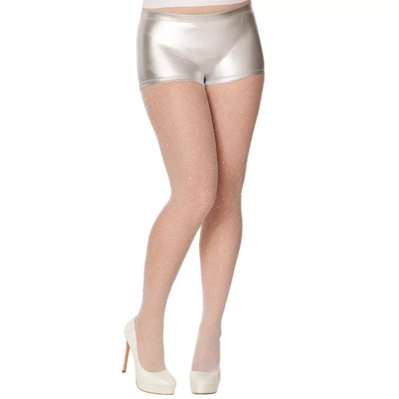 Angel Rhinestone Fishnet Stockings WHITE PLUS SIZE