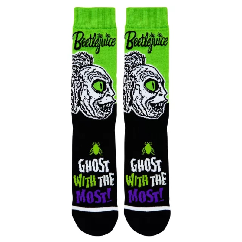 Beetlejuice Crew Socks BLACK/PURPLE/GREEN ONE SIZE FITS MOST