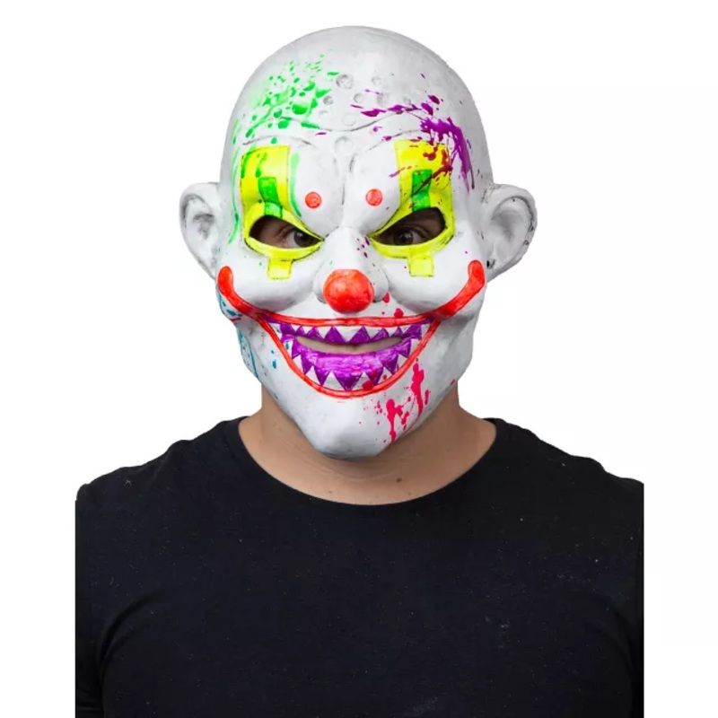 Black Light Neon Clown Full Mask  ONE SIZE FITS MOST