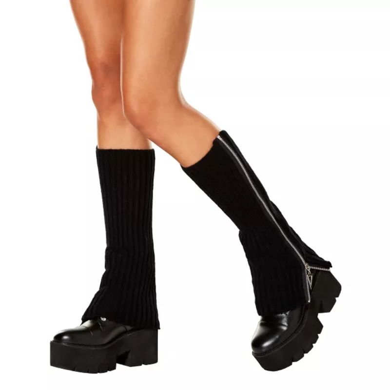 Black Zipper Leg Warmers BLACK ONE SIZE FITS MOST