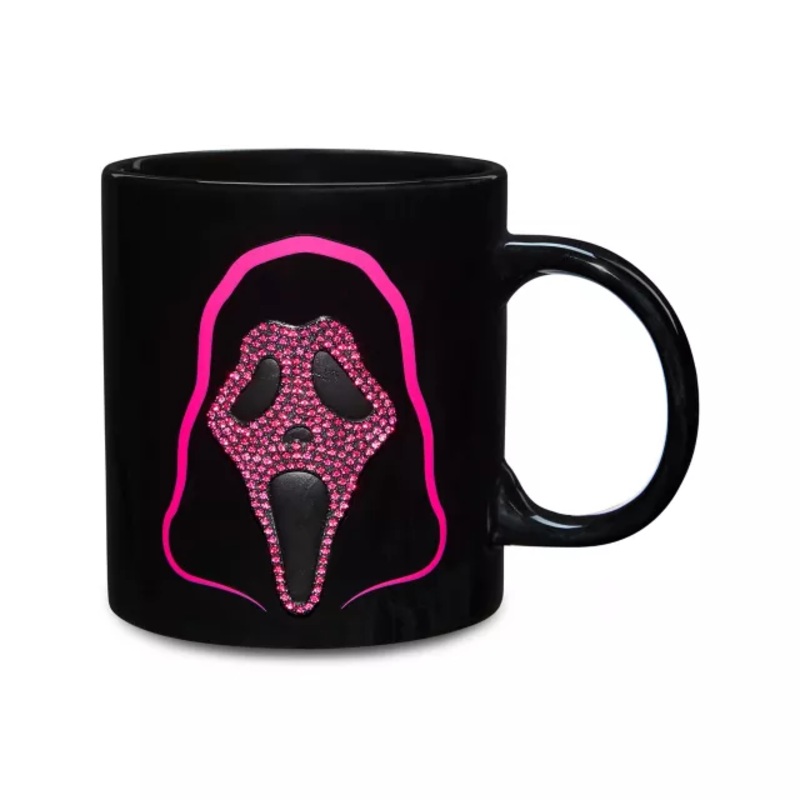 Ghost Face Rhinestone Mask Coffee Mug - 20 oz. BLACK AND PINK 20 OUNCE