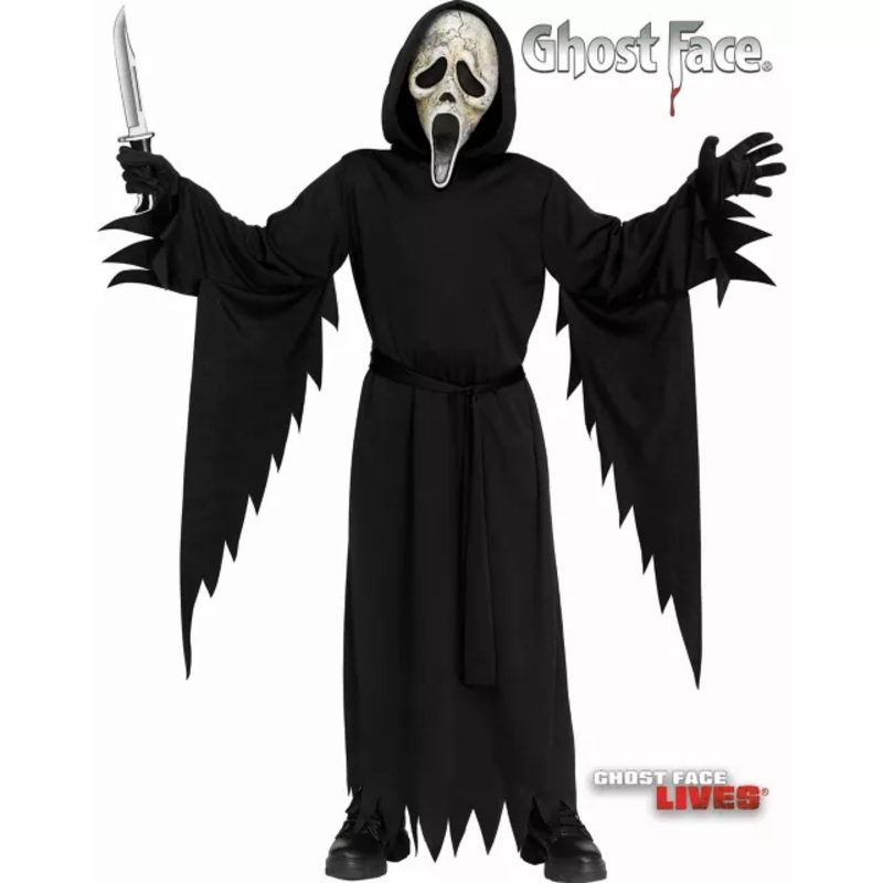 Kids Ghost Face Aged Costume BLACK CHILD SMALL