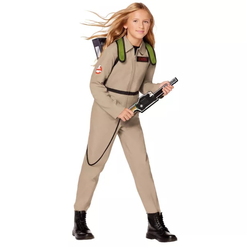 Kids Ghostbusters Girls One Piece Costume with Proton Pack - Ghostbusters Classic TAN CHILD SMALL