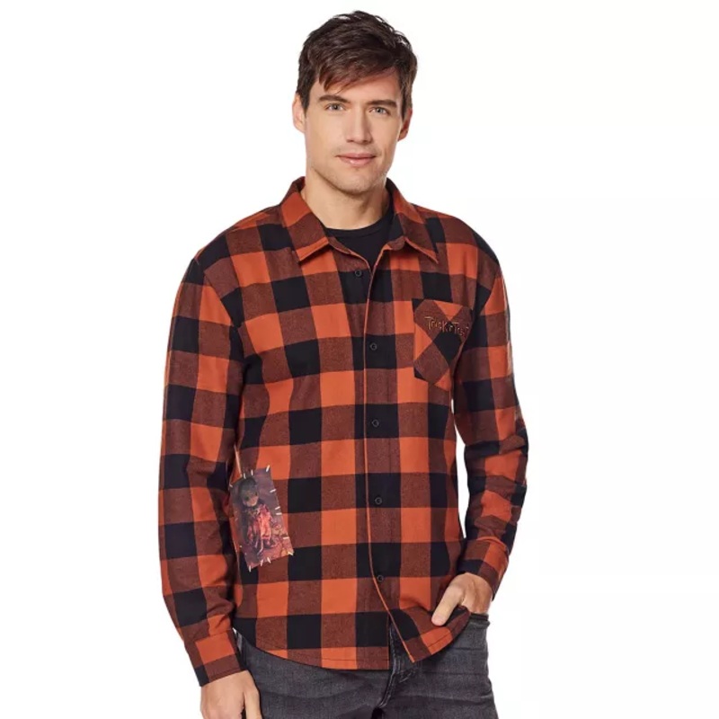 Sam Flannel Shirt- Trick ' Treat BLACK AND ORANGE ADULT SMALL