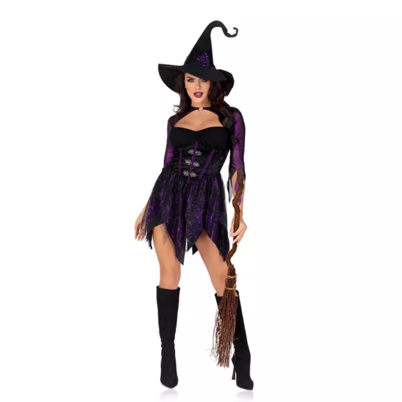 Sexy Witch Dress Costume BLACK AND PURPLE ADULT EX SMALL