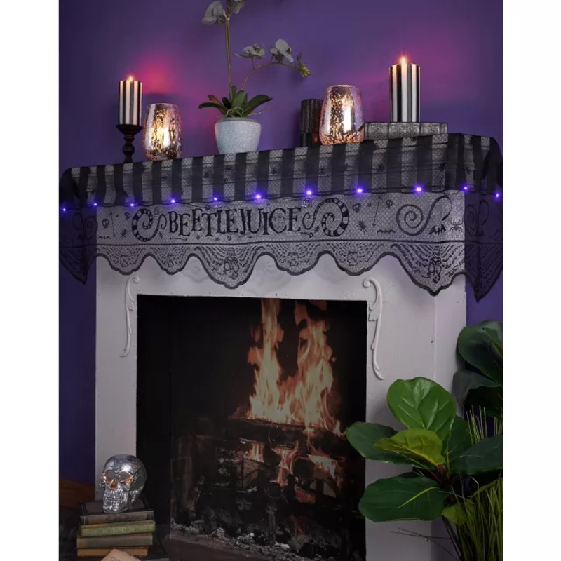 Striped Lace Light-Up Mantel Scarf - Beetlejuice BLACK ONE SIZE FITS MOST