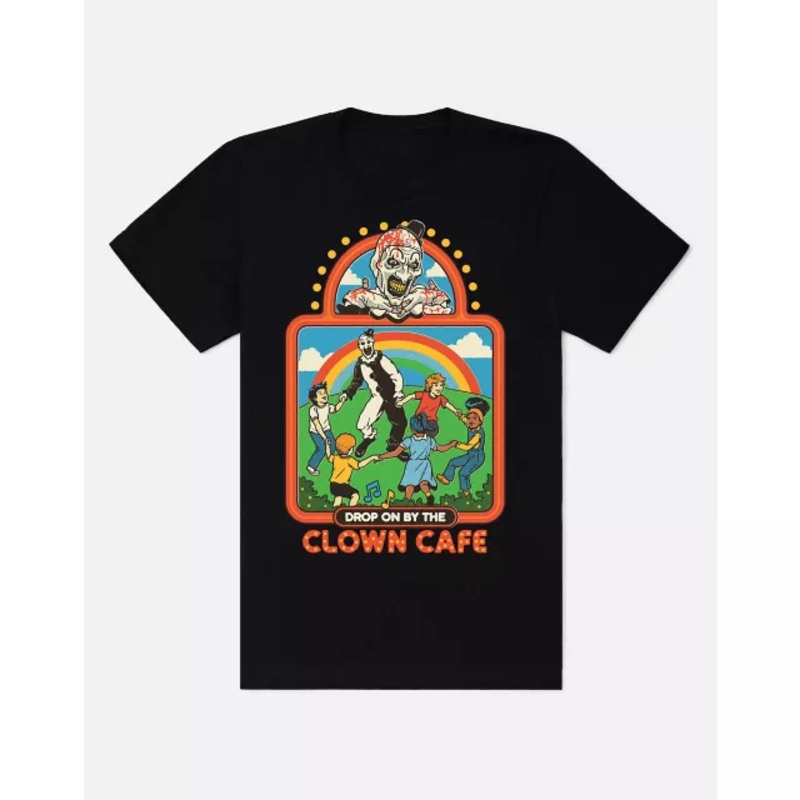 Terrifier Clown Caf T Shirt - Steven Rhodes BLACK ADULT SMALL