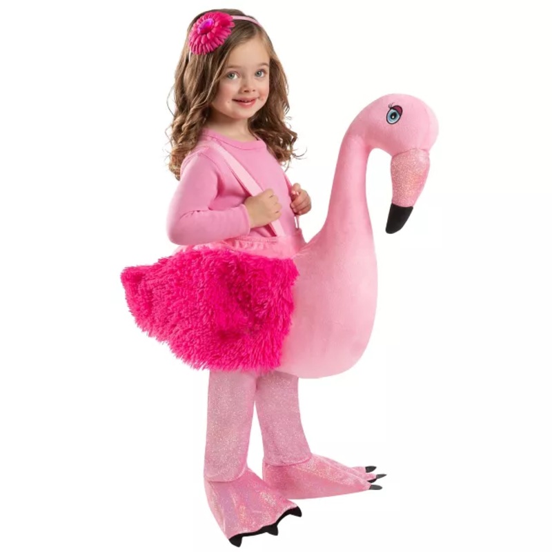 Toddler Faux Fur Flamingo Ride-Along Costume PINK CHILD ONE SIZE