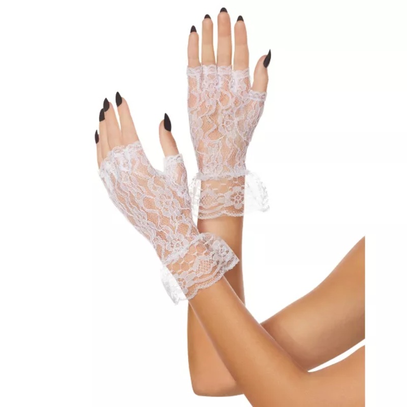 White Lace Ruffle Gloves WHITE ONE SIZE FITS MOST
