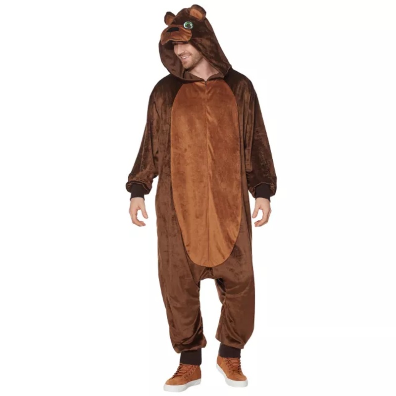 Adult Bear Jumpsuit Costume BROWN ONE SIZE FITS MOST