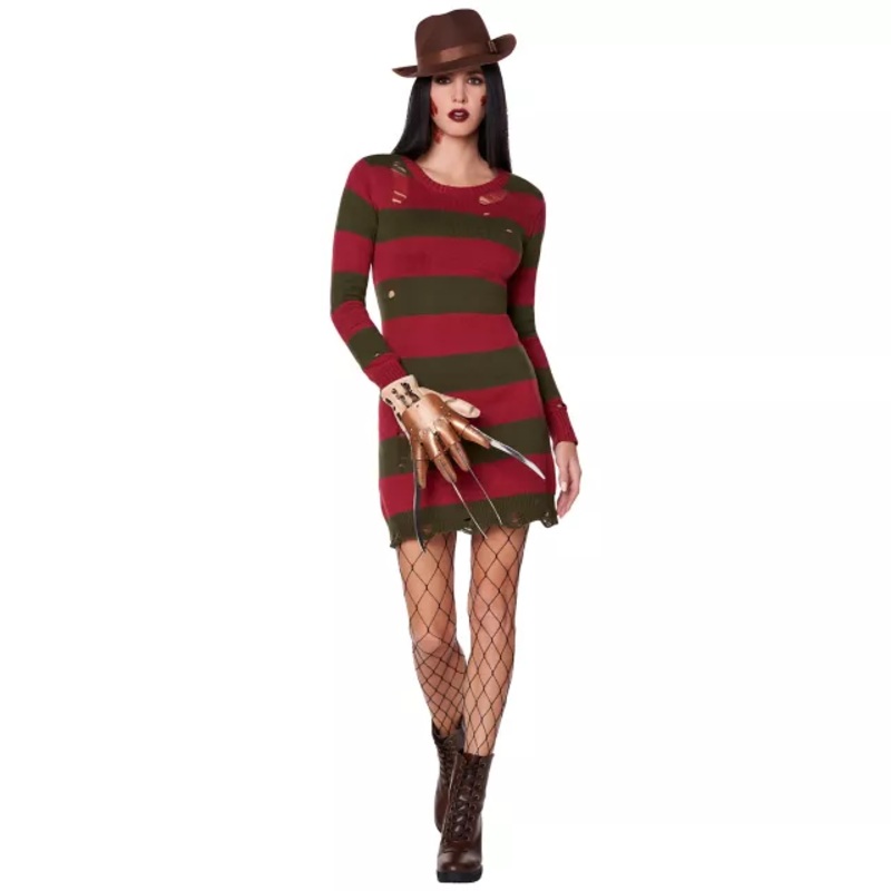 Adult Freddy Krueger Sweater Dress - A Nightmare on Elm Street RED GREEN ADULT EX SMALL