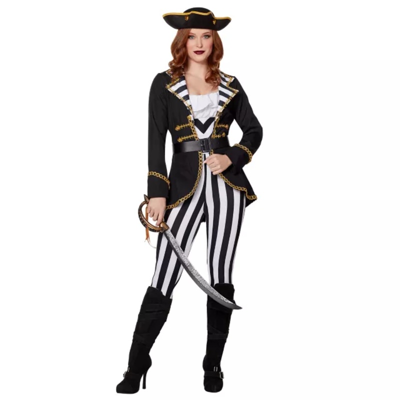 Adult High Seas Captain Costume BLACK AND WHITE ADULT EX SMALL