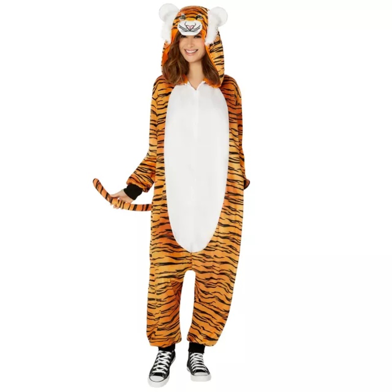 Adult Tiger Jumpsuit Costume ORANGE ONE SIZE FITS MOST