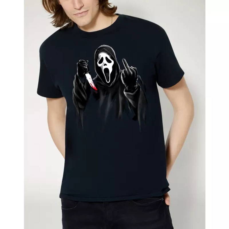 Ghost Face Middle Finger T Shirt BLACK ADULT SMALL
